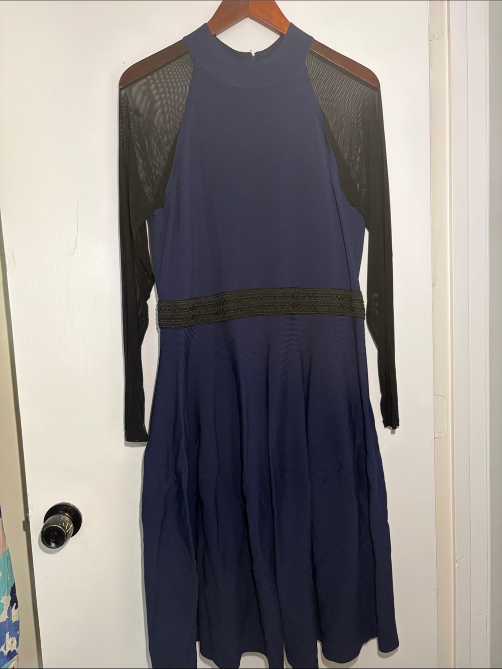 RACHEL Rachel Roy Navy Dress with Black Mesh Trim